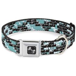 Dog Bone Black/Silver Seatbelt Buckle Collar - Grunge Bricks Green