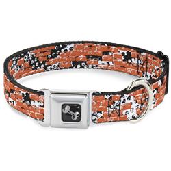 Dog Bone Black/Silver Seatbelt Buckle Collar - Grunge Bricks Orange