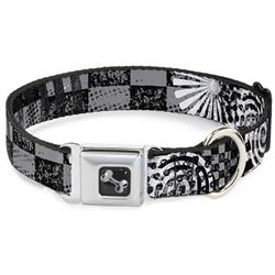 Dog Bone Black/Silver Seatbelt Buckle Collar - Grunge Chaos Black/White