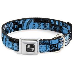 Dog Bone Black/Silver Seatbelt Buckle Collar - Grunge Chaos Blue