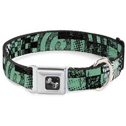 Dog Bone Black/Silver Seatbelt Buckle Collar - Grunge Chaos Green