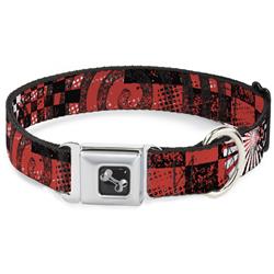 Dog Bone Black/Silver Seatbelt Buckle Collar - Grunge Chaos Red