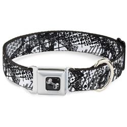 Dog Bone Black/Silver Seatbelt Buckle Collar - Grunge Gears Black/White