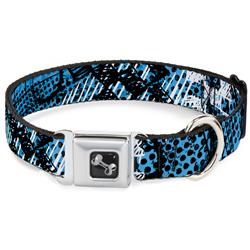 Dog Bone Black/Silver Seatbelt Buckle Collar - Grunge Gears Blue