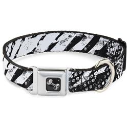 Dog Bone Black/Silver Seatbelt Buckle Collar - Grunge Tread Black/White