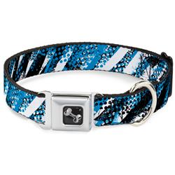 Dog Bone Black/Silver Seatbelt Buckle Collar - Grunge Tread Blue