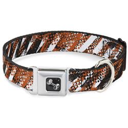 Dog Bone Black/Silver Seatbelt Buckle Collar - Grunge Tread Orange