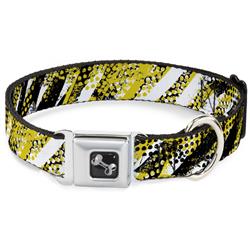 Dog Bone Black/Silver Seatbelt Buckle Collar - Grunge Tread Yellow