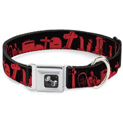 Dog Bone Black/Silver Seatbelt Buckle Collar - Graveyard Black/Red