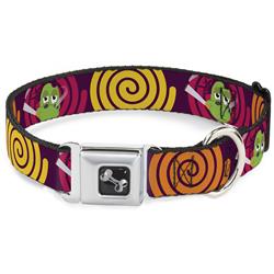 Dog Bone Black/Silver Seatbelt Buckle Collar - Green Dragons Smoking Purple