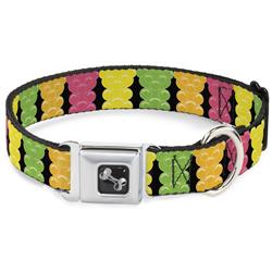 Dog Bone Black/Silver Seatbelt Buckle Collar - Gummy Bears Cartoon Black/Red/Yellow/Green