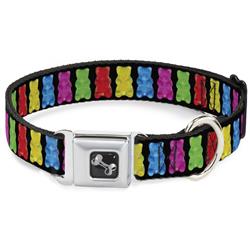 Dog Bone Black/Silver Seatbelt Buckle Collar - Gummy Bears Black/Multi Color