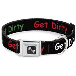 Dog Bone Black/Silver Seatbelt Buckle Collar - GET DIRTY Black/White/Blue/Green/Red