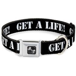 Dog Bone Black/Silver Seatbelt Buckle Collar - GET A LIFE! Black/White