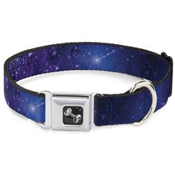 Dog Bone Black/Silver Seatbelt Buckle Collar - Galaxy Blues/Purples