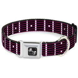 Dog Bone Black/Silver Seatbelt Buckle Collar - Guitar Neck Black/White/Pink