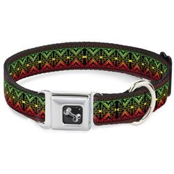 Dog Bone Black/Silver Seatbelt Buckle Collar - Geomteric2 Black/Red/Yellow/Green