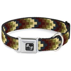 Dog Bone Black/Silver Seatbelt Buckle Collar - Geometric4 Tan/Blue/Wine/Brown/Olive