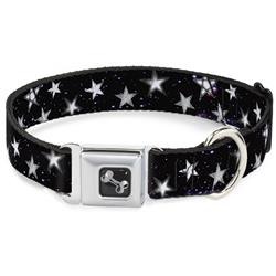 Dog Bone Black/Silver Seatbelt Buckle Collar - Glowing Stars in Space Black/Purple/White