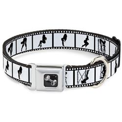 Dog Bone Black/Silver Seatbelt Buckle Collar - Girls Posing Film Strip White/Black