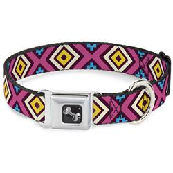 Dog Bone Black/Silver Seatbelt Buckle Collar - Geometric1 Burgundy/Pink/Tan/Yellow/Baby Blue
