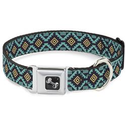 Dog Bone Black/Silver Seatbelt Buckle Collar - Geometric6 Navy/Turquoise/Gold
