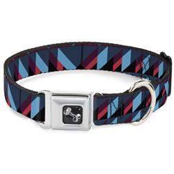 Dog Bone Black/Silver Seatbelt Buckle Collar - Geometric Peaks Blues/Purple/Red