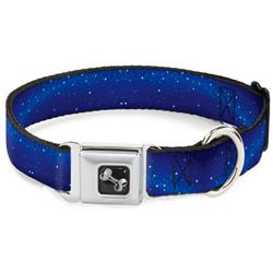 Dog Bone Black/Silver Seatbelt Buckle Collar - Galaxy Arch Blues/White