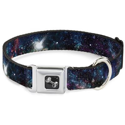 Dog Bone Black/Silver Seatbelt Buckle Collar - Galaxy Collage