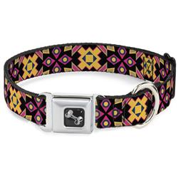 Dog Bone Black/Silver Seatbelt Buckle Collar - Geometric Sunburst Black/Pink/Yellow/Blue