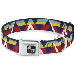 Dog Bone Black/Silver Seatbelt Buckle Collar - Geometric Triangles/Stripe Red/White/Blues/Yellow