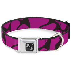 Dog Bone Black/Silver Seatbelt Buckle Collar - Giraffe Spots Black/Fuchsia