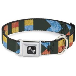 Dog Bone Black/Silver Seatbelt Buckle Collar - Geometric8 Charcoal/Orange/Gold/Blue