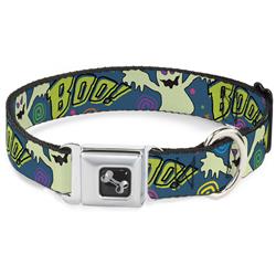 Dog Bone Black/Silver Seatbelt Buckle Collar - Ghost BOO! Blue/Multi Color