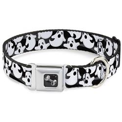 Dog Bone Black/Silver Seatbelt Buckle Collar - Ghosts Scattered Black/White