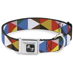 Dog Bone Black/Silver Seatbelt Buckle Collar - Geometric Triangle Blocks Multi Color