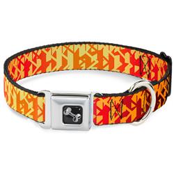 Dog Bone Black/Silver Seatbelt Buckle Collar - Geometric Transition Blues/Reds/Orange/Yellows