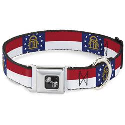 Dog Bone Black/Silver Seatbelt Buckle Collar - Georgia Flag