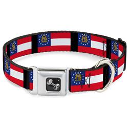 Dog Bone Black/Silver Seatbelt Buckle Collar - Georgia Flags/Black