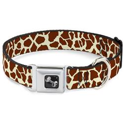 Dog Bone Black/Silver Seatbelt Buckle Collar - Giraffe Spots2 Cream/Brown