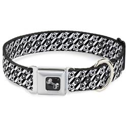 Dog Bone Black/Silver Seatbelt Buckle Collar - Houndstooth Star Black/White