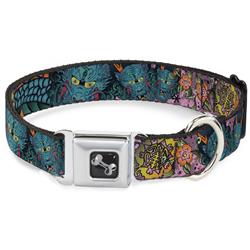 Dog Bone Black/Silver Seatbelt Buckle Collar - Honor Pink