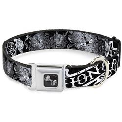 Dog Bone Black/Silver Seatbelt Buckle Collar - Honor Black/White