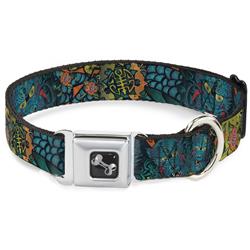 Dog Bone Black/Silver Seatbelt Buckle Collar - Honor CLOSE-UP Yellow