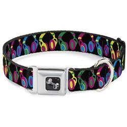 Dog Bone Black/Silver Seatbelt Buckle Collar - Headphones Black/Neon