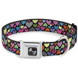 Dog Bone Black/Silver Seatbelt Buckle Collar - Hearts Black/Multi Color