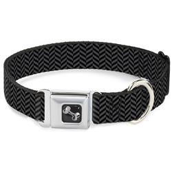 Dog Bone Black/Silver Seatbelt Buckle Collar - Herringbone Black/Gray