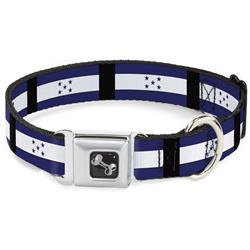 Dog Bone Black/Silver Seatbelt Buckle Collar - Honduras Flags