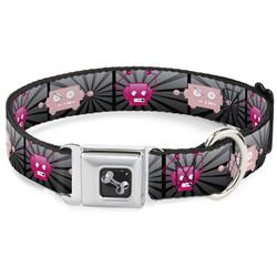 Dog Bone Black/Silver Seatbelt Buckle Collar - Hot Beat Bot Pink