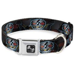 Dog Bone Black/Silver Seatbelt Buckle Collar - High Voltage Skull